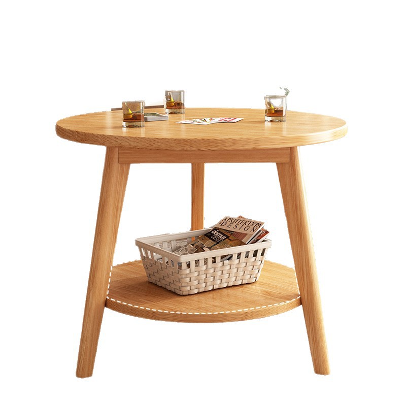 Mesa redonda de doble capa de almacenamiento de madera maciza mesa de comedor de ocio mesa redonda de recepción mesa de negociación balcón mesa de té