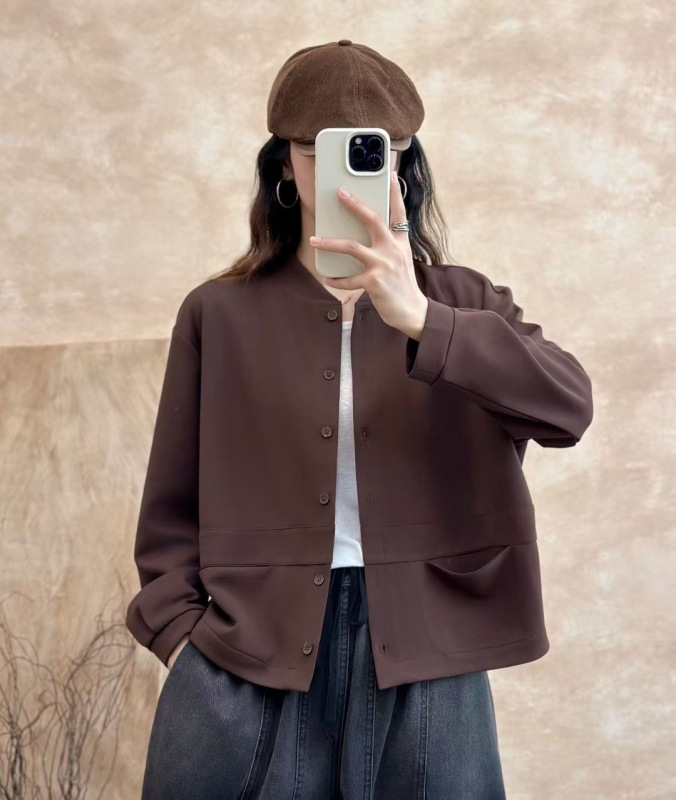 新款休闲简约纯色上衣女开衫显瘦棒球服短外套|undefined