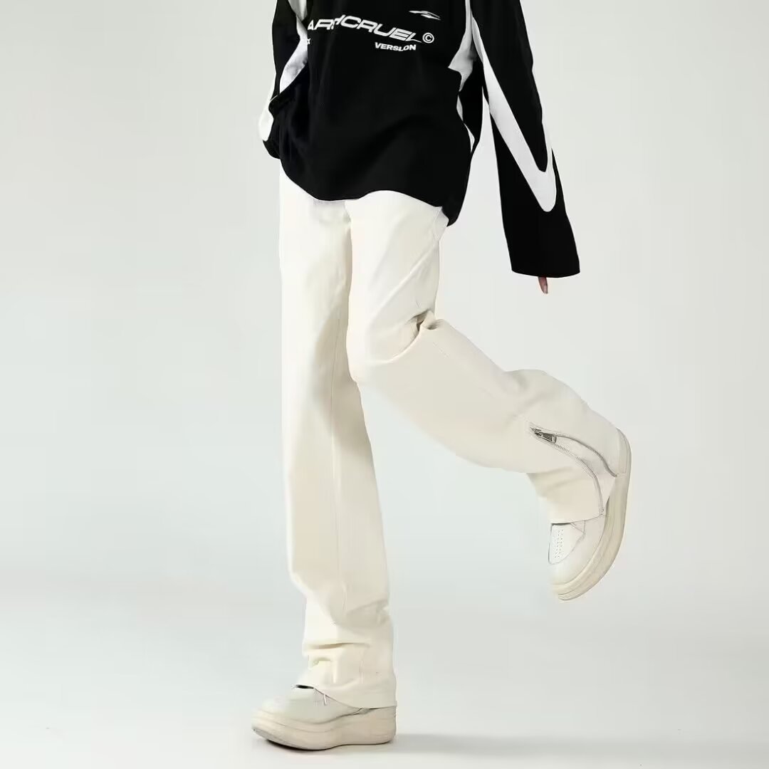 Pantalones estilo vibe americano, pantalones vaqueros negros rotos de la marea de la calle alta, pantalones cortos con cremallera dividida de estilo fino de verano para hombre