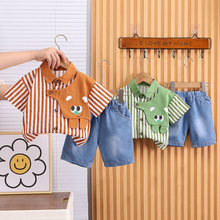 跨境童装夏季新款男童婴幼儿宝宝童套装衬衫舒适短袖套装两件套潮