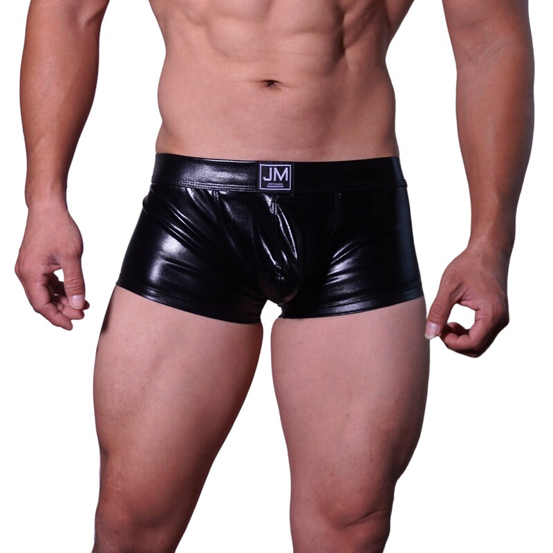 Jockmail Faux Leather Boxer Briefs Men's Underwear Four-Corner Shorts Swim Trunks Stage Underwear