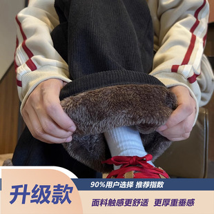 Corduroy Super Thick Cashmere Pants Men's fleece-lined Thickened Black Warm Winter Teenager One-piece Cashmere Wide-leg Pants
