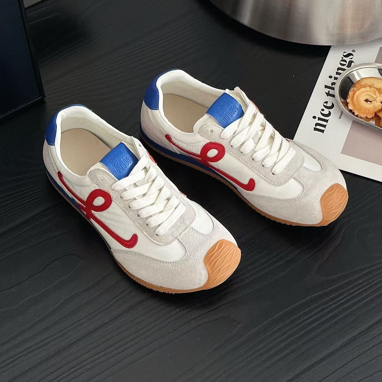 Original Top Version Luo Jia Wang Yibo Asymmetrical Large Toe Lace-up Casual Style Forrest Gump Shoes Women's Genuine Leather