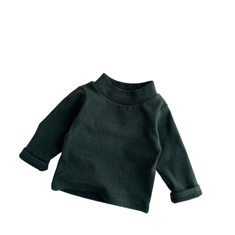 Camisa de fondo de terciopelo de color sólido para niños suave medio cuello alto primavera y otoño bebé básico niñas estiramiento casual top a juego