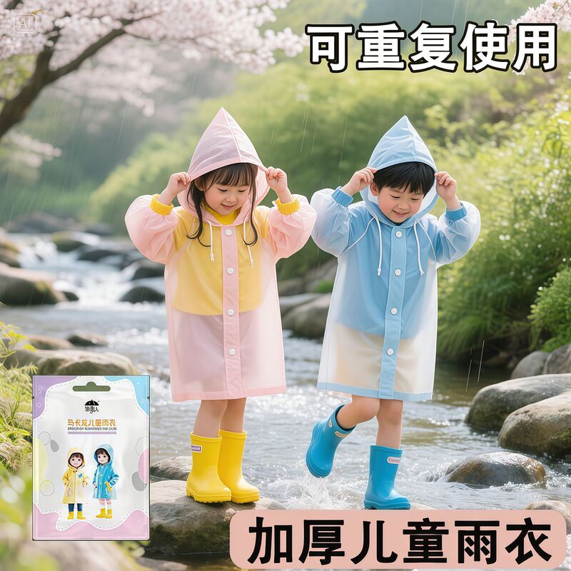 Children's Raincoat Disposable Thickeneded Full-Body Backpack Boy Waterproof One-Piece Transparent Girl Primary School Student Poncho