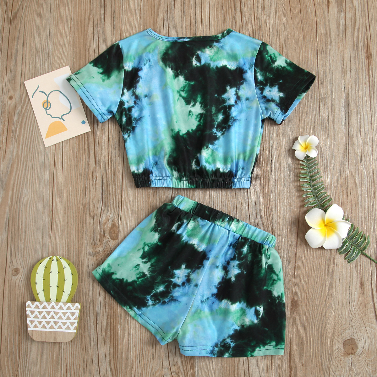 Kinder Tie-dye Rundhals Kurzarm Oberteil Und Rippshorts Set_voghion.com