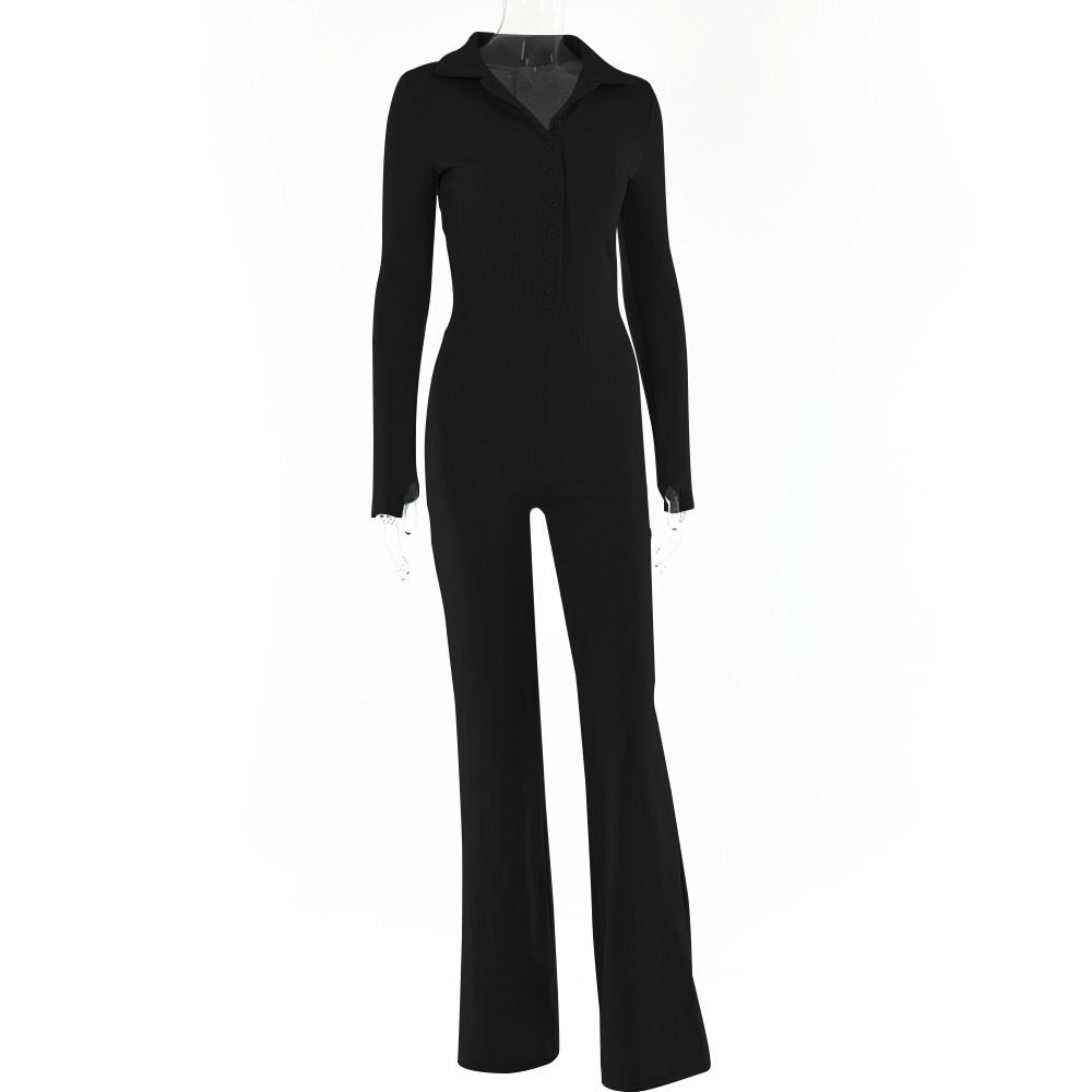 solid color long-sleeved single-breasted jumpsuit nihaostyles clothing wholesale NSFD81705