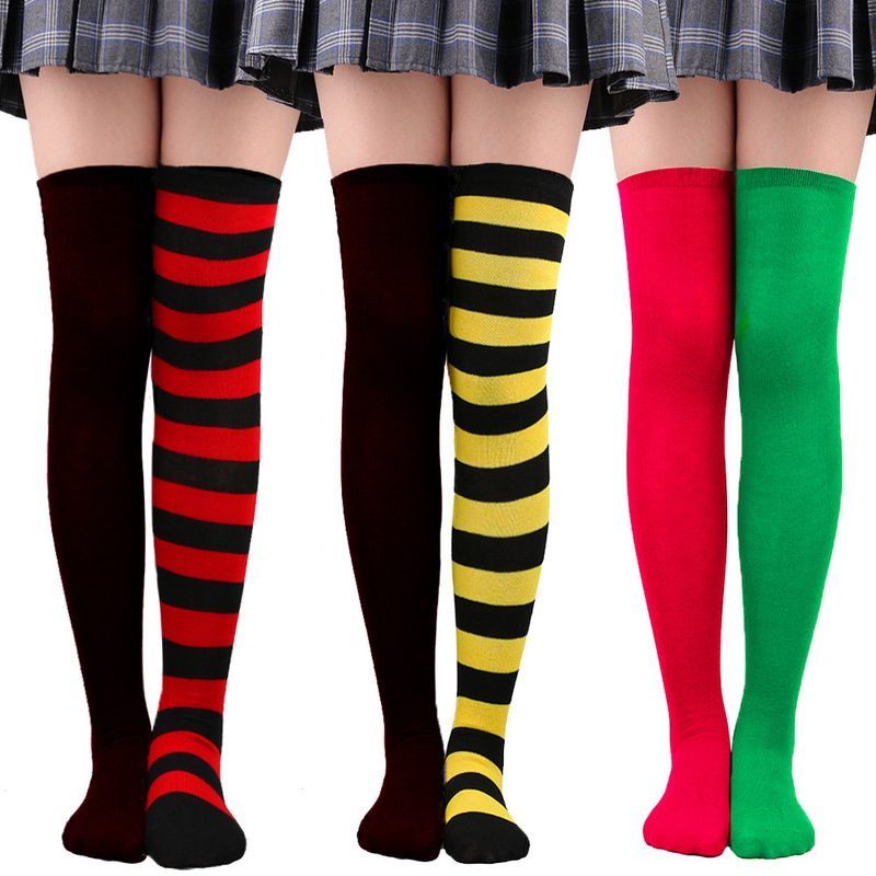 Cross-Border Supply Color Matching Ab Socks Party Yin and Yang Socks Halloween Socks Left and Right Feet Christmas Socks over the Knee Women Wholesale