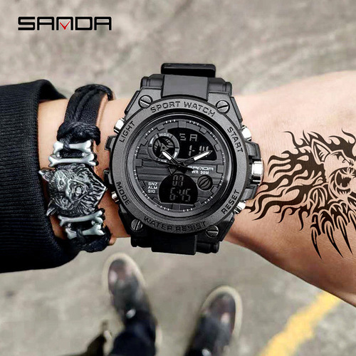 SANDA 739 outdoor sports dual display movement multi-kinetic electronic watch trendy men's water luminous men's watch