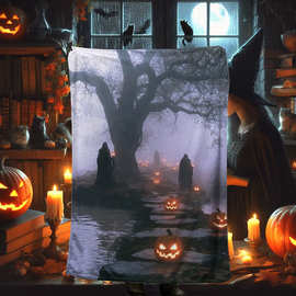 死神万圣节毛毯跨境幽灵午睡毯四季法兰绒幽灵印花空调盖毯可定制