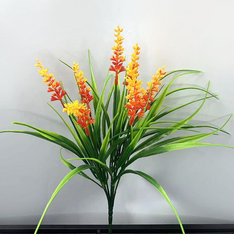 7 plantas de primavera de lavanda flores falsas flores de imitación decoración de decoración de boda sala de estar hotel comedor