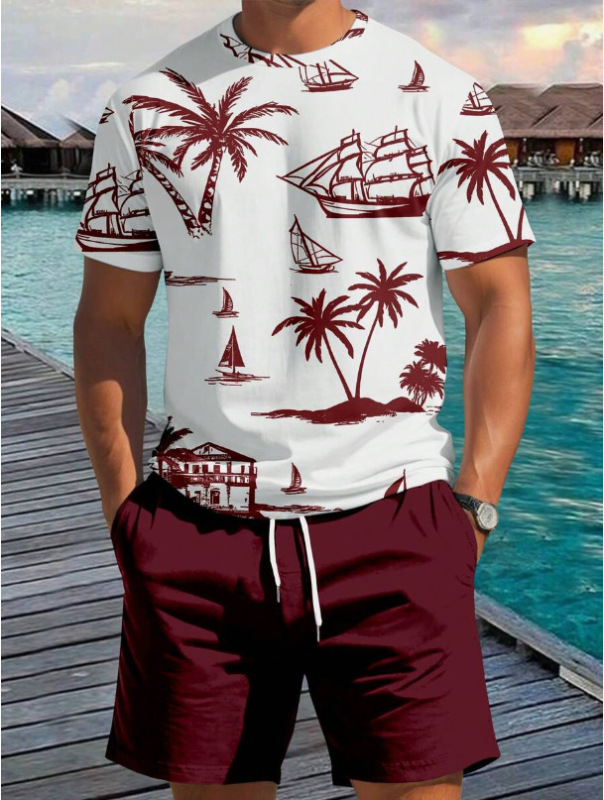 クロスボーダーホットスタイルヨーロッパとアメリカのファッションTシャツレタープリント夏のストリートルーズカジュアルショーツヒップホップスポーツスーツ|undefined