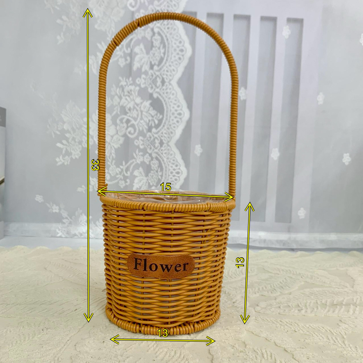 Arreglos florales portátiles de imitación de ratán, cestas de flores tejidas a mano, adornos de sala de estar, cestas de jardín, regalos a mano, cestas de flores