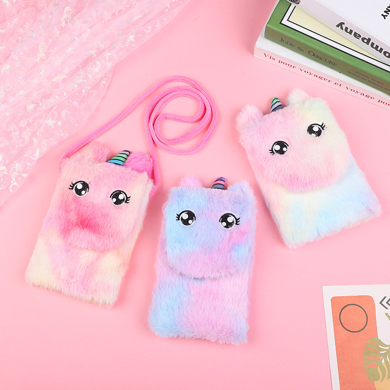 韩系高颜值卡通毛绒小挎包独角兽儿童单肩斜挎包宝宝零钱包手机包