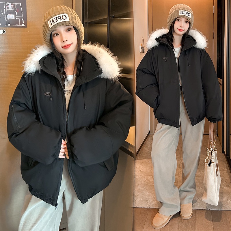 Transfronterizo de cuello blanco con capuzas simple ropa de algodón de pluma para mujeres 2025 nueva ropa de invierno coreana de invierno con chaqueta gruesa
