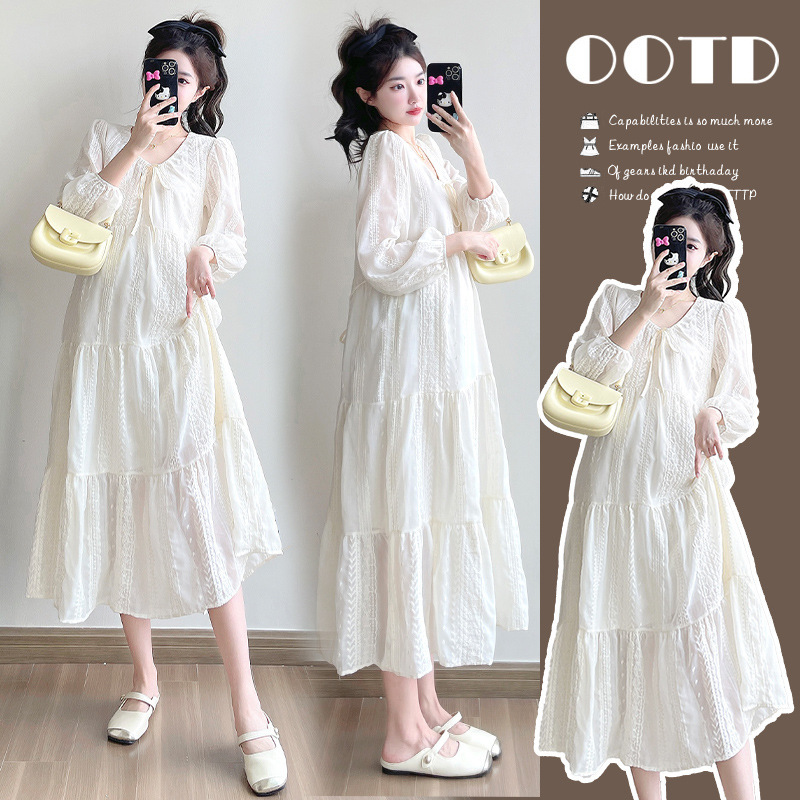 Reality Shot Pregnant Women's Spring Dress 2025 Hot Mom Korean Simple Fashion Loosen Edition Literary plus size dress Pregnant Women's Long Dress