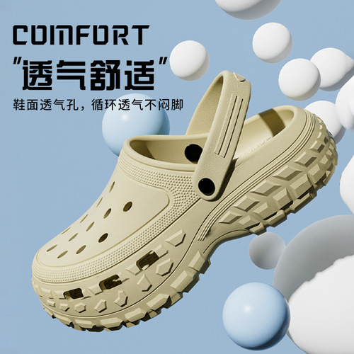 Men's Summer New Fishing Holes Shoes Sport Outdoor Wear Durable Thick Sole with Cushioning and Cap Cooling Shoes Outdoor