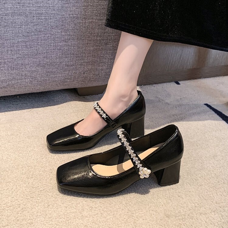 Spring and Autumn Square-Toed Silver Mary Jane Women's Shoes, High-End Rhinestone Strap Chunky Heel Women's Single Shoes, Fashionable and Versatile New Style Shoes Spring and Autumn Square-Toed Silver Mary Jane Women's Shoes, High-End Rhinestone Strap Chunky Heel Women's Single Shoes, Fashionable and Versatile New Style Shoes