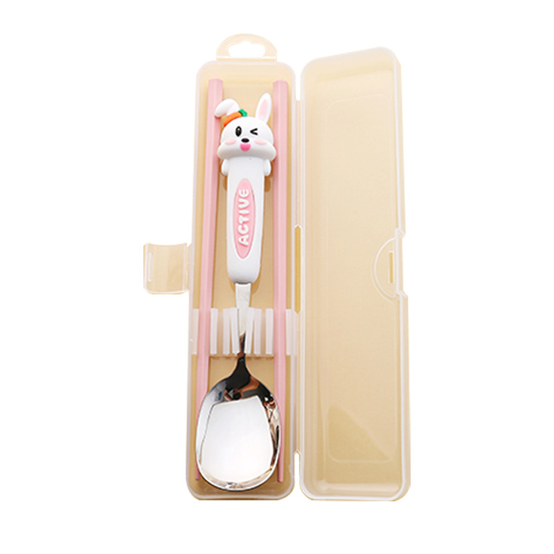 Panda Cartoon Cuchara 304 Acero inoxidable para estudiantes para comer palillos cuchara todo en uno Vajilla portátil de alta calidad