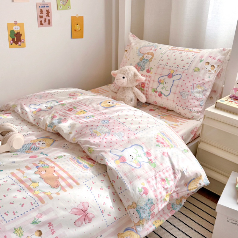 Cama de dormitorio de estudiantes universitarios de algodón de tres piezas tipo sábana de algodón funda de edredón especial litera individual