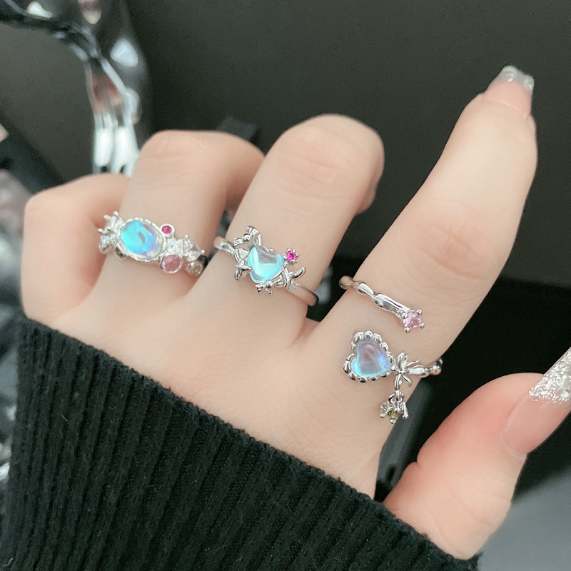 10g Weight Artificial Gemstones Inlay Material Open Rings Classification 1 Piece Quantity Casual Occasion Copper Material Heart Shape, Bow Knot Pattern Women's Gender Inlay Design Lady Style Copper Lady Inlay Heart Shape Bow Knot Artificial Gemstones Open Rings 7