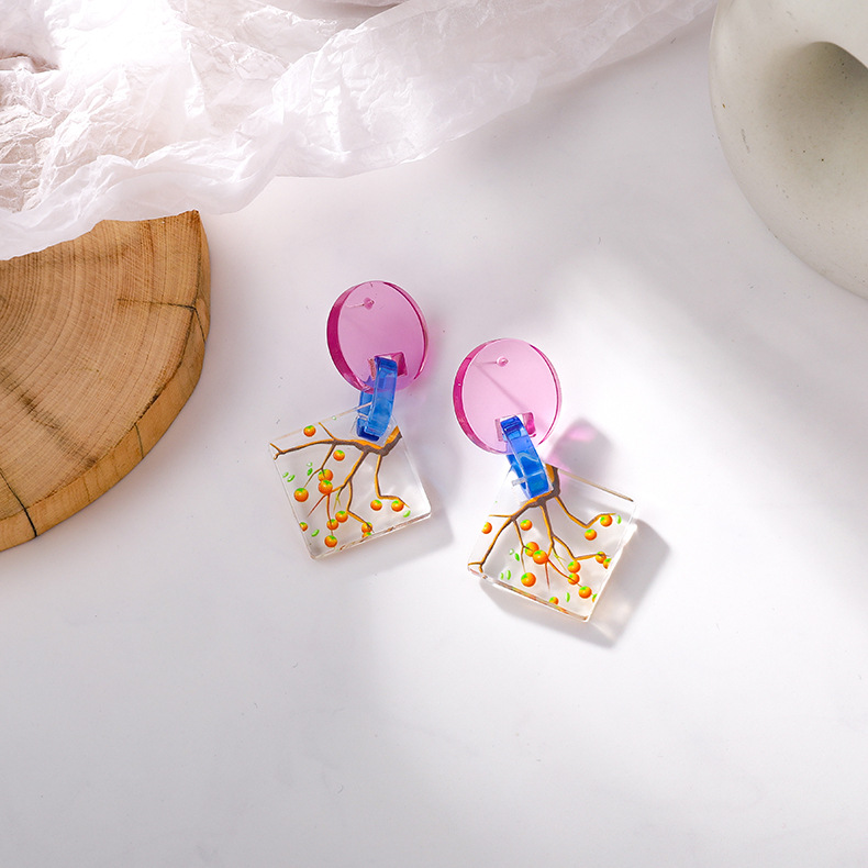 Wholesale Jewelry Fashion Color Transparent Acrylic Animal Fruit Earrings Nihaojewelry display picture 6