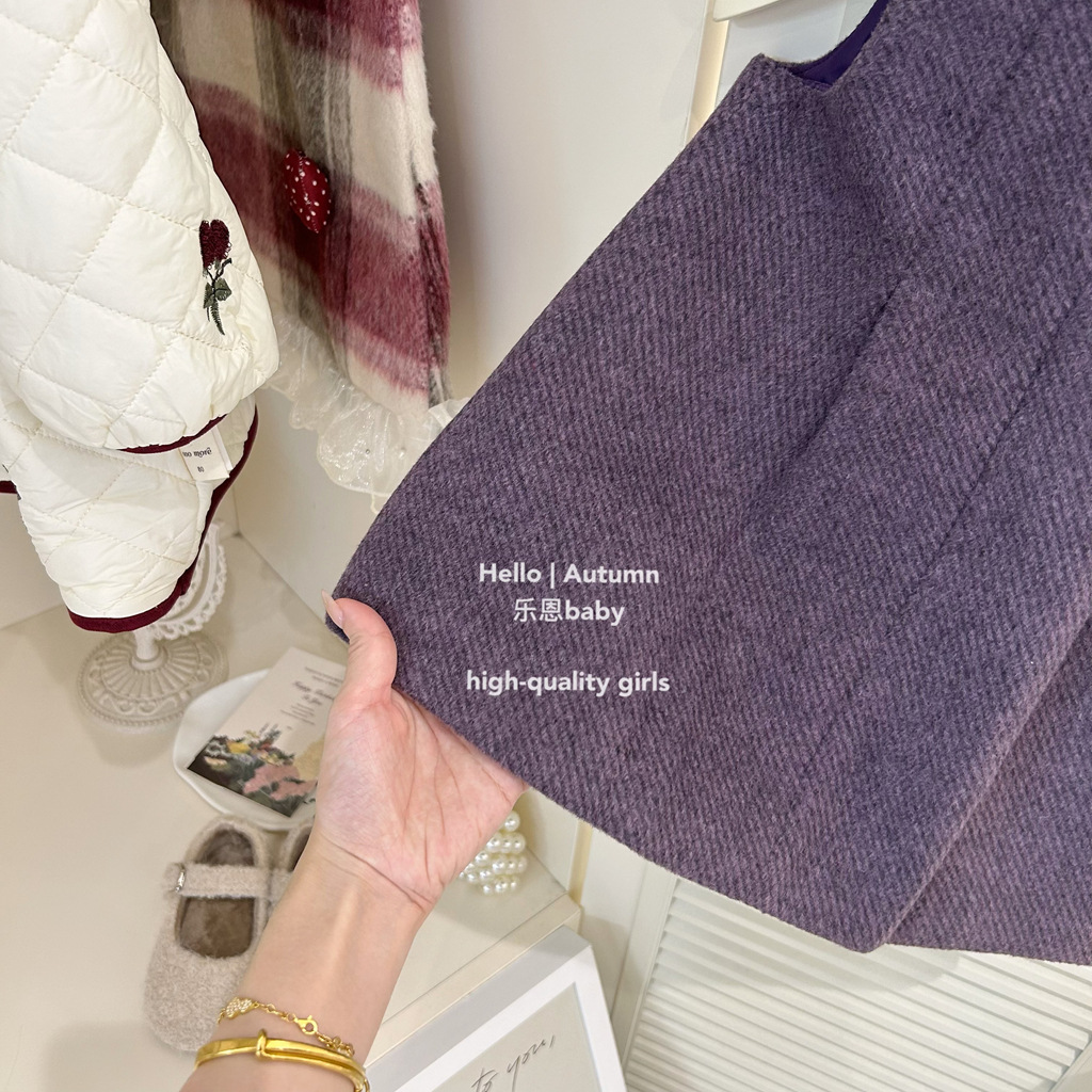[Ropa para niños Le En] Vestido de chaleco de lana morado de invierno para niñas Vestido noble de estilo fragante pequeño Vestido de princesa para bebés