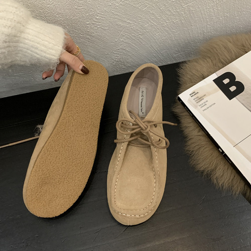 Real leather retro Loafers slip-on moccasins for women  autumn and winter warm lined single shoes cotton clogs