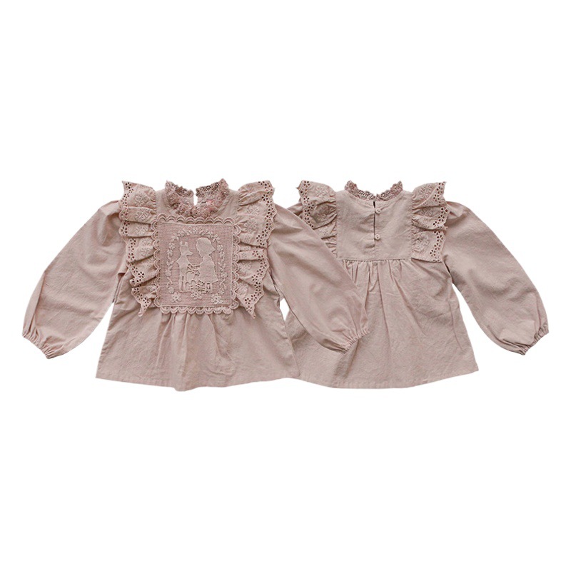 Camisa de Niña con Encaje, Estilo Coreano, Linda y Elegante, Ropa Infantil de Otoño 2025, en Existencia