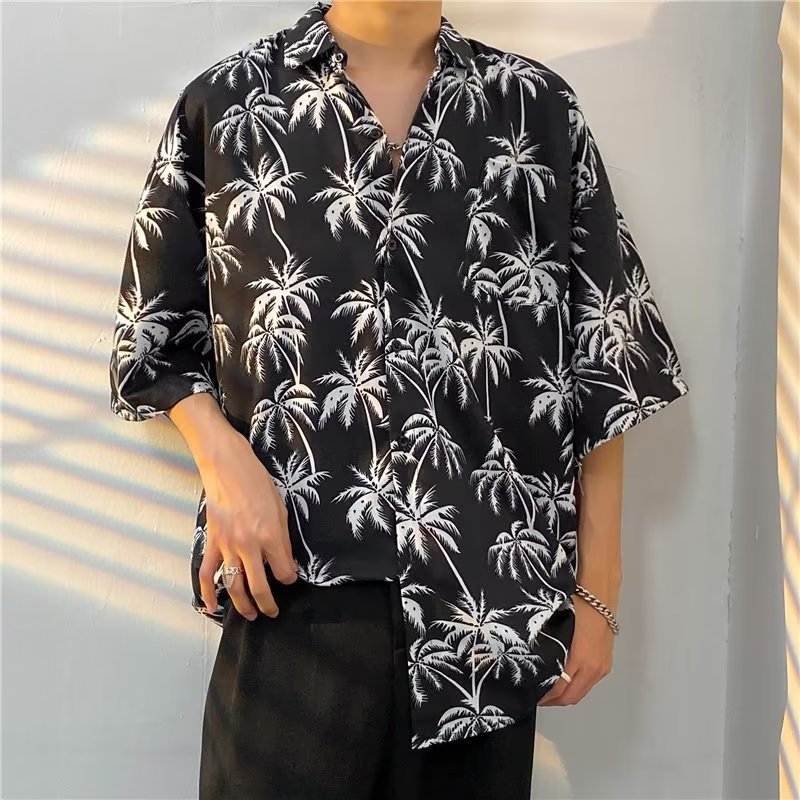 Hong Kong estilo Retro Vintage floral camisa manga corta Estilo Hawaiano tailandés diseño Ruan guapo camisa suelta para hombres y mujeres