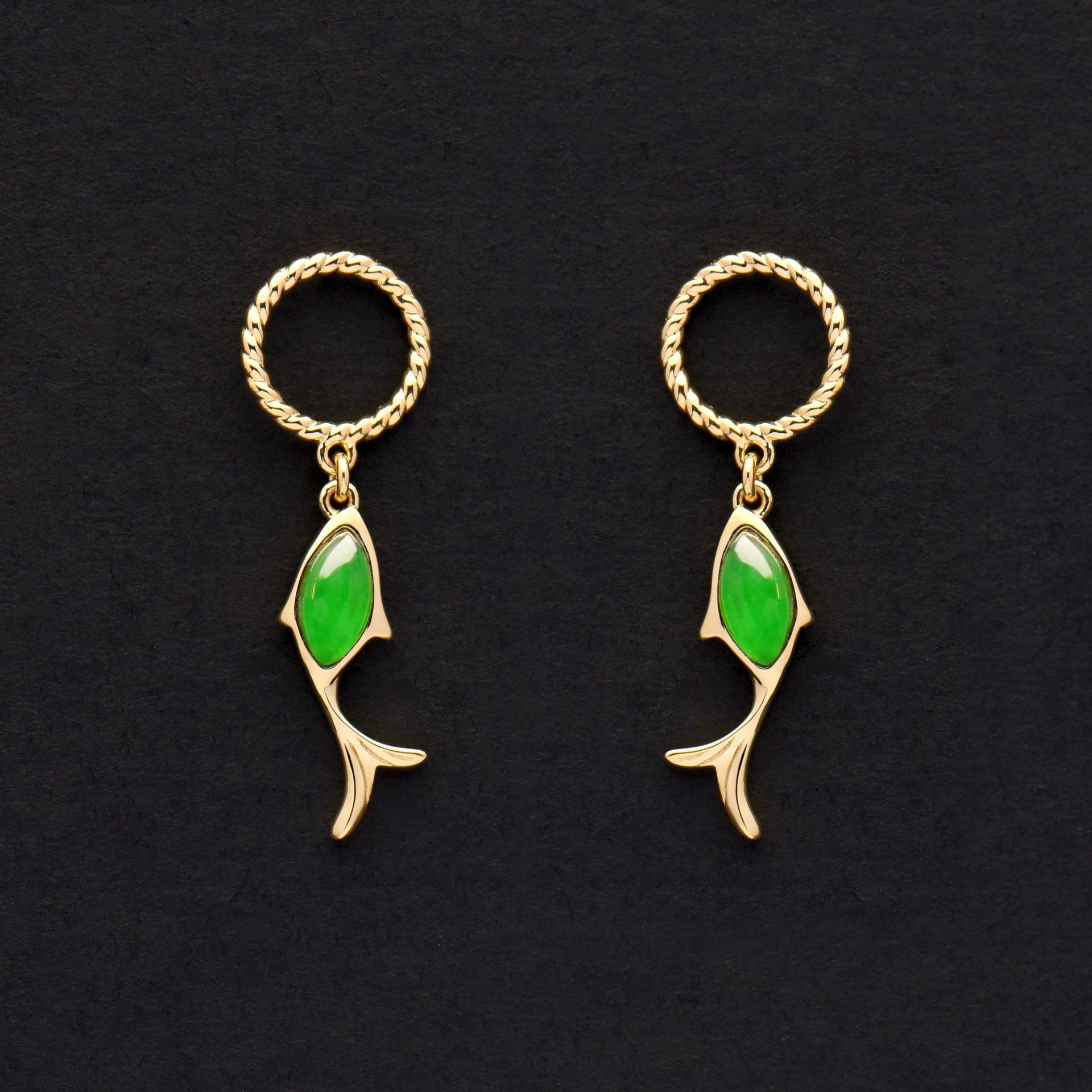 玛雅绿翡翠高冰绿耳坠diy帝王绿翡翠耳钉耳饰时尚抖音直播首饰
