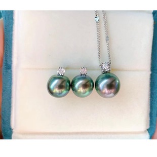 18K gold princess pearl earrings necklace peacock green freshwater black pearl earrings pendant set