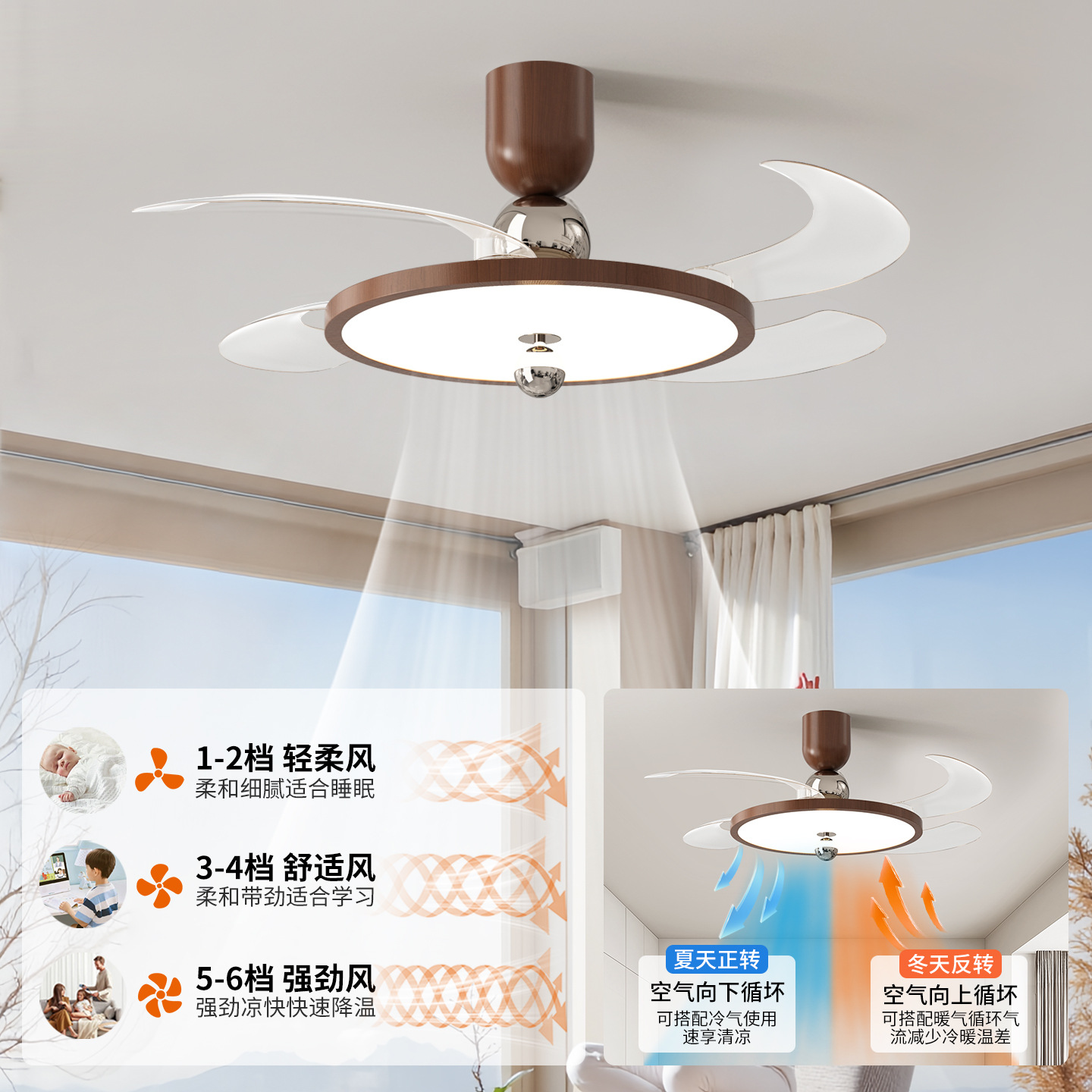 Ventilador de techo invisible con luz, estilo vintage color crema, nuevo modelo 2026, ventilador de techo integrado con luz para comedor, dormitorio, sala de estar, 412L. image 4