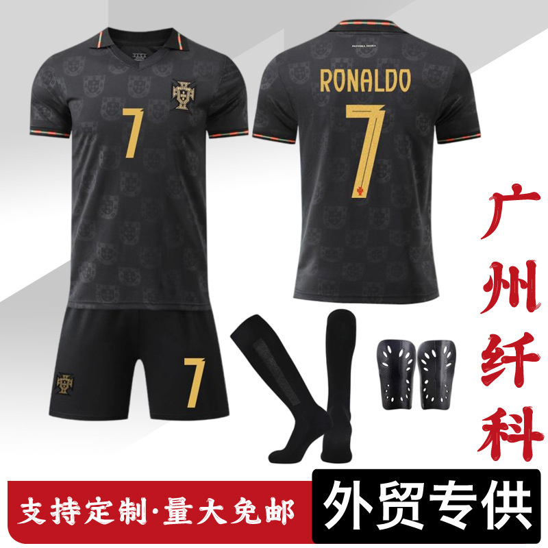 2025-26 Football Uniform No. 7 Ronaldo Jersey Set Special Edition Sports Team Uniform Portugal Black Football Uniform 2025-26 Football Uniform No. 7 Ronaldo Jersey Set Special Edition Sports Team Uniform Portugal Black Football Uniform