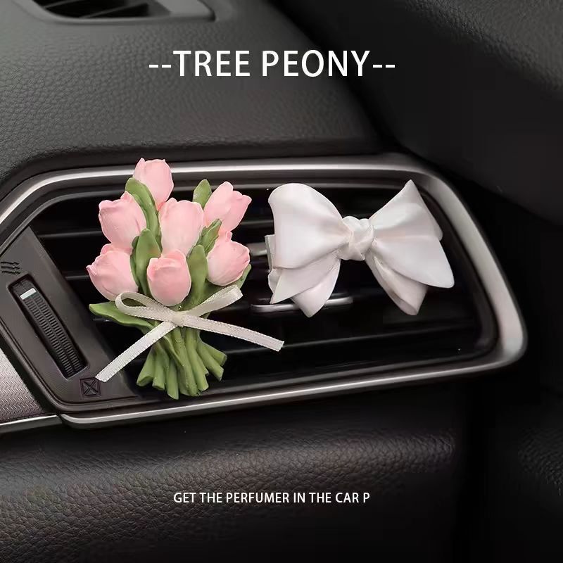 Tulip Car Fragrance Diffuser Stone, Elegant Floral Car Air Vent Decoration Pendant, Light Fragrance Gift for the Car Interior