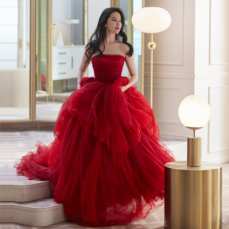 Toast Dress Bride New High-end Light Luxury Star Same Style Host Evening Dress Travel Photo dress Engagement