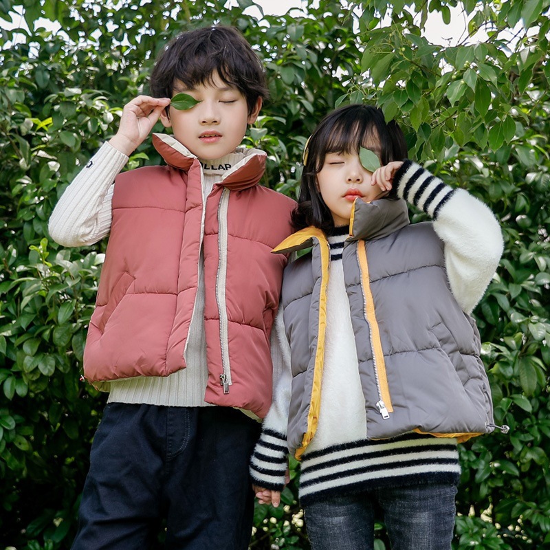 Niños collar de pie Chaleco de algodón niños y niñas Otoño e Invierno Nuevo abajo Chaleco de algodón bebé moda desgaste exterior chaleco medio y niños grandes