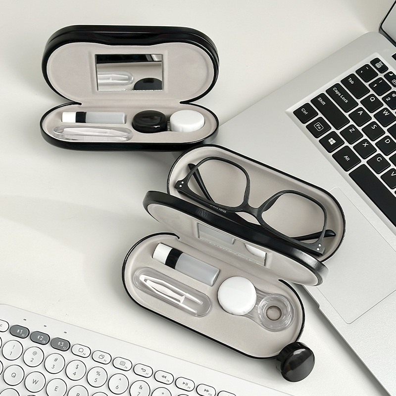 Popular dual-use double-layer contact lens case, a high-end two-in-one portable eyeglass case with built-in mirror Popular dual-use double-layer contact lens case, a high-end two-in-one portable eyeglass case with built-in mirror