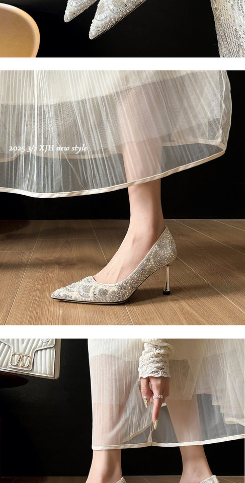 Giày cao gót nữ mũi nhọn gót nhọn đính pha lê, gót 6–8 cm — Màu mơ, Màu xám bạc chi tiết 13