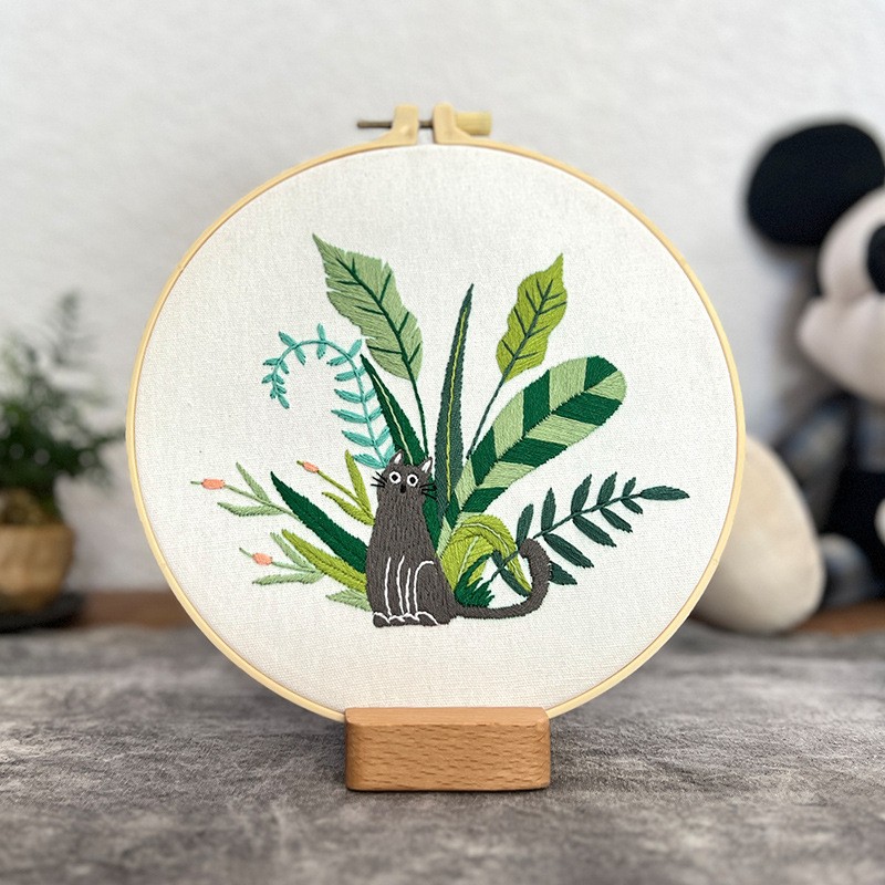 Flor gato traje colgante pintura Lu bordado dibujos animados animal inglés novato bolsa bordado DIY material bolsa salón colgante hecho a mano