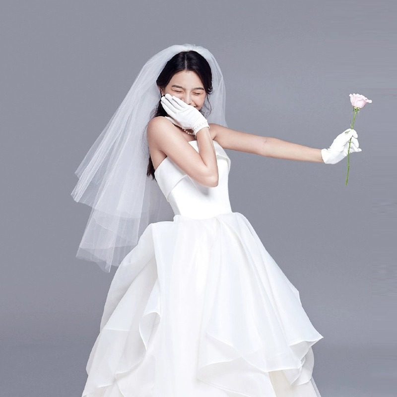 French-Style Light Wedding Dress, Strapless Princess Gown, Elegant Photo Shoot Couple's Wedding Main Dress