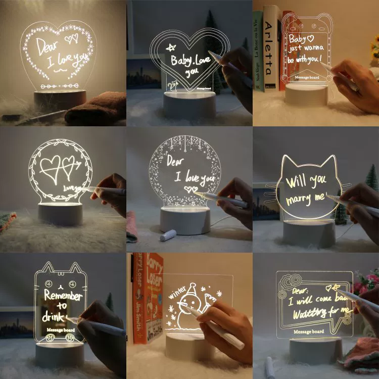3D acrylic erasable night light, 4 W, USB, customizable acrylic panel and logo-capable base