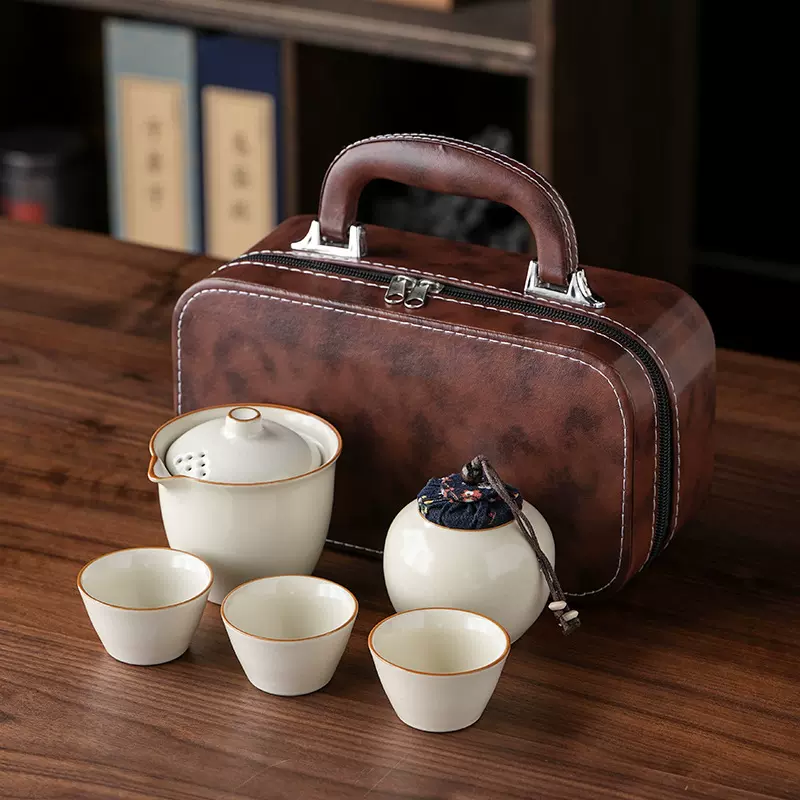 汝窑旅行茶具套装便携陶瓷快客杯一壶三杯公司活动端午节伴手礼品