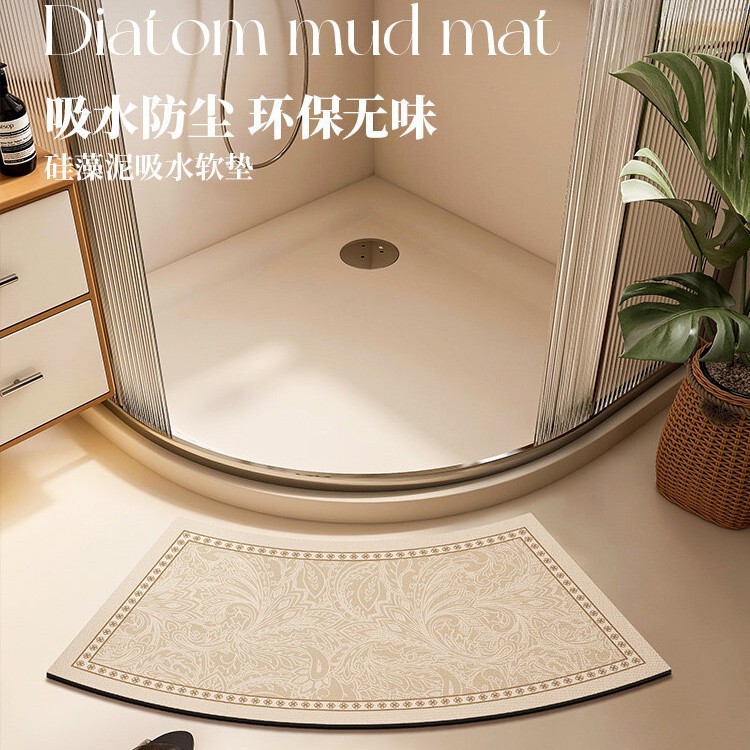Wabi-Sabi Style Bathroom Floor Mat, Curved American-Style Diatomaceous Earth Water-Absorbing Bathroom Carpet, Non-Slip Foot Mat for Toilet and Shower Room