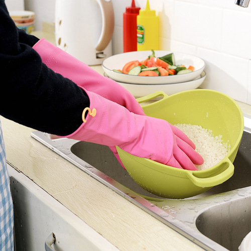 South Korea imported rubber housework gloves kitchen washing dishes and clothes waterproof latex children's gloves thickened long