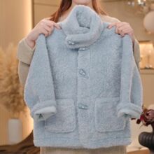 女童秋冬蓝色棉衣加厚毛毛衣外套2025新款秋冬保暖季中大童棉服潮