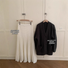 设计感白色针织半身裙女2025秋冬季高腰垂坠a字百褶包臀鱼尾长裙