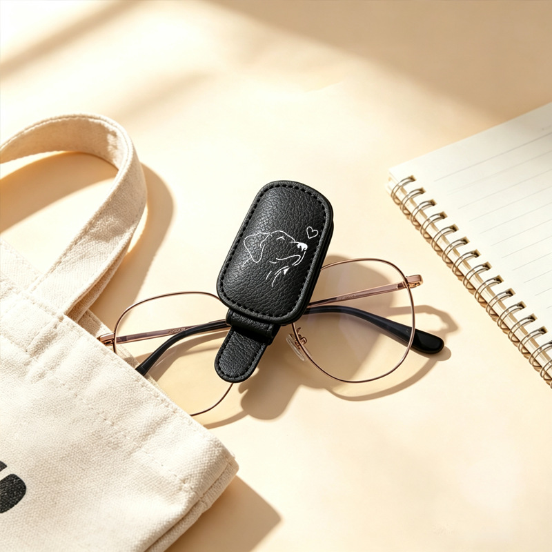Black cross-border bestseller sunglasses holder, creative car sun visor storage, heart-shaped dog car glasses clip