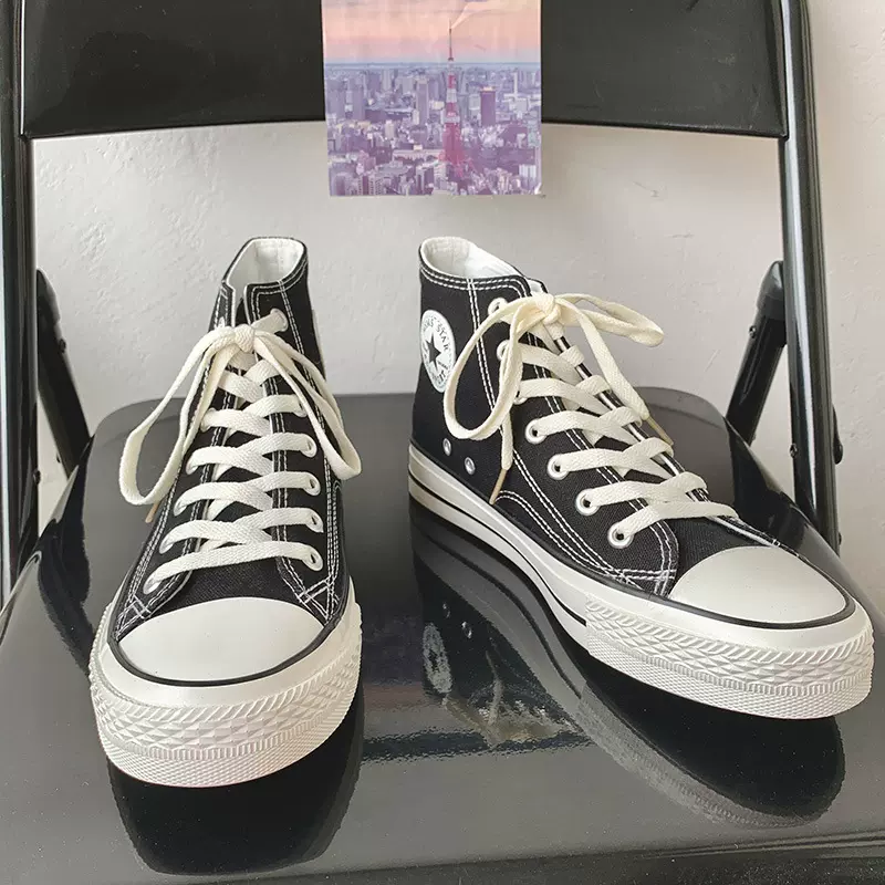 三次硫化品制帆布鞋高帮情侣休闲鞋韩版百搭学生板鞋男情侣款