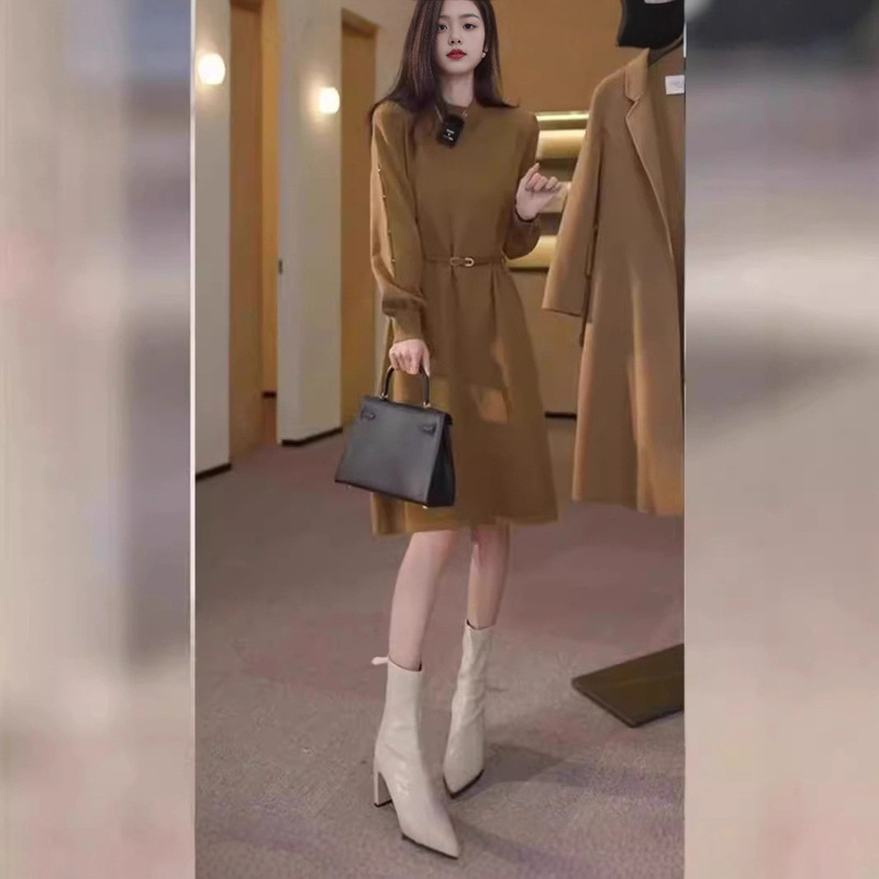 欧洲站秋冬2025新款女装法式高级感中长款针织内搭打底毛衣连衣裙|undefined